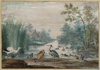 T 087
<br/>
Watervogels in en bij een sloot
<br/>
<em>Bronkhorst, Johannes (1648 - 1727)</em>